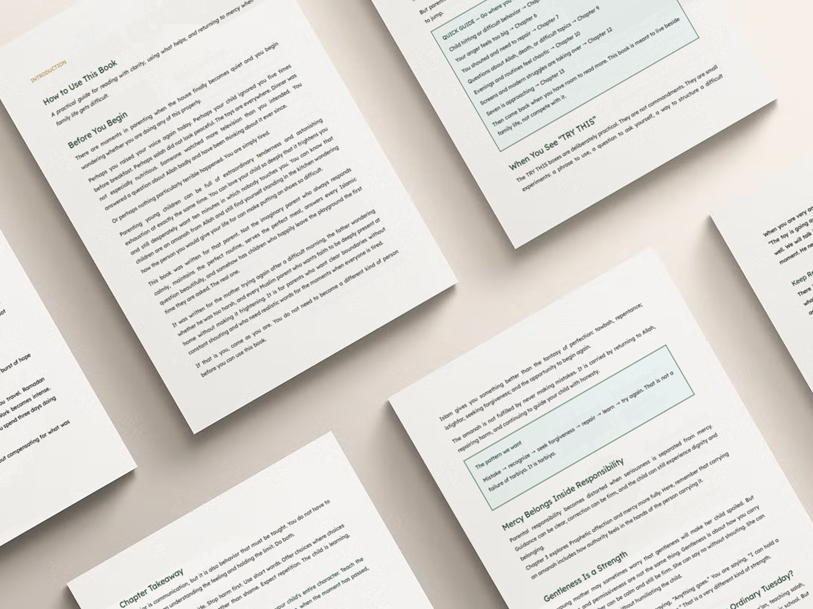 Several interior pages from The Age of Play arranged on a neutral surface